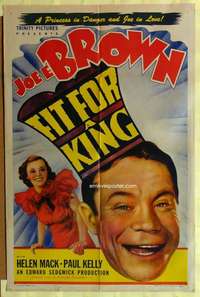 b299 FIT FOR A KING one-sheet movie poster R40s Joe E. Brown close up!
