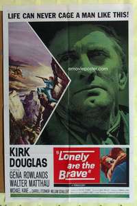 b513 LONELY ARE THE BRAVE one-sheet movie poster '62 Kirk Douglas classic!