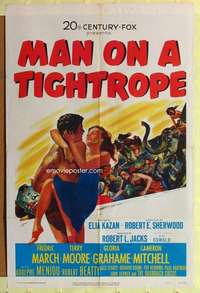 b534 MAN ON A TIGHTROPE one-sheet movie poster '53 Elia Kazan, Terry Moore