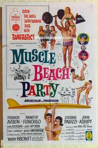 b588 MUSCLE BEACH PARTY one-sheet movie poster '64 AIP, Frankie Avalon