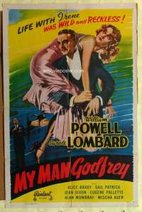 b591 MY MAN GODFREY one-sheet movie poster R48 William Powell, Lombard