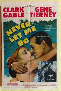 b609 NEVER LET ME GO one-sheet movie poster '53 Clark Gable, Gene Tierney