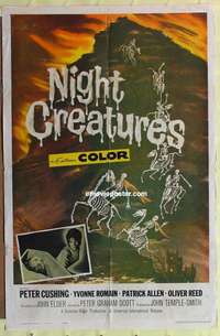 b615 NIGHT CREATURES one-sheet movie poster '62 Hammer, Peter Cushing