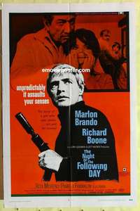 b617 NIGHT OF THE FOLLOWING DAY one-sheet movie poster '69 Brando, Boone