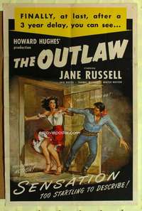 b642 OUTLAW one-sheet movie poster R50 Jane Russell, Howard Hughes