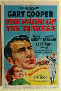 b691 PRIDE OF THE YANKEES one-sheet movie poster R49 Gary Cooper, baseball!