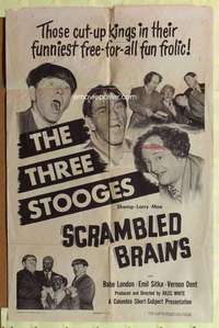 b733 SCRAMBLED BRAINS one-sheet movie poster '51 Three Stooges, Shemp!