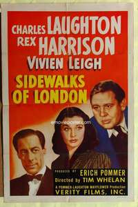 b767 SIDEWALKS OF LONDON one-sheet movie poster R40s Vivien Leigh, Laughton