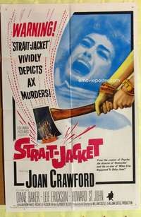 b822 STRAIT-JACKET one-sheet movie poster '64 ax murderer Joan Crawford!