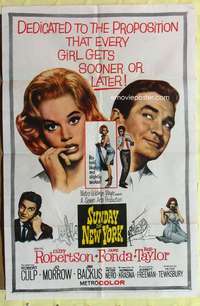 b834 SUNDAY IN NEW YORK one-sheet movie poster '64 Jane Fonda, Rod Taylor