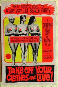 b861 TAKE OFF YOUR CLOTHES & LIVE one-sheet movie poster '63 beach sex!