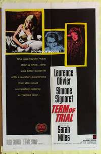 b872 TERM OF TRIAL one-sheet movie poster '62 Laurence Olivier, Signoret