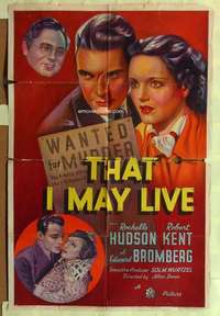 b876 THAT I MAY LIVE one-sheet movie poster '37 Rochelle Hudson stone litho!