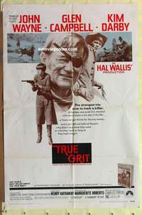 b904 TRUE GRIT one-sheet movie poster '69 John Wayne, Kim Darby, Duvall