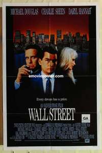 b940 WALL STREET int'l one-sheet movie poster '87 Michael Douglas, Sheen
