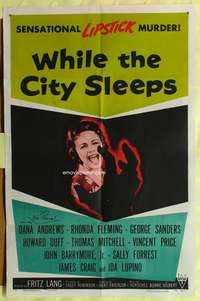 b949 WHILE THE CITY SLEEPS one-sheet movie poster '56 Fritz Lang, Fleming