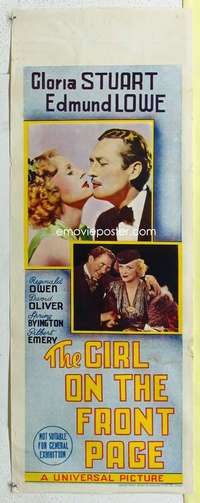 c008 GIRL ON THE FRONT PAGE long Australian daybill movie poster '36 Stuart