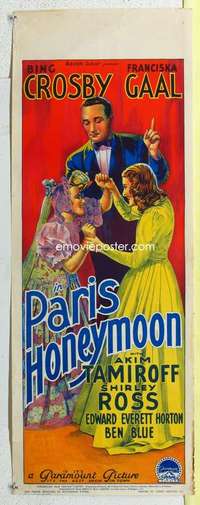 c010 PARIS HONEYMOON long Australian daybill movie poster '39 Bing Crosby