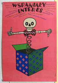 c235 LA BELLE AFFAIRE Polish movie poster '73 Flisak skeleton art!