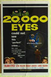 d051 20,000 EYES one-sheet movie poster '61 could not see the perfect crime!