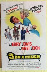 d054 3 ON A COUCH one-sheet movie poster '66 Jerry Lewis, Janet Leigh