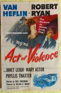 d064 ACT OF VIOLENCE one-sheet movie poster '49 Robert Ryan, Van Heflin