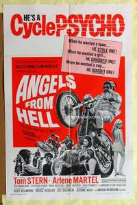 d003 ANGELS FROM HELL one-sheet movie poster '68 AIP, cycle-psycho biker!