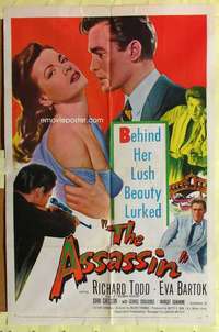 d087 ASSASSIN one-sheet movie poster '52 Richard Todd, Eva Bartok, crime!
