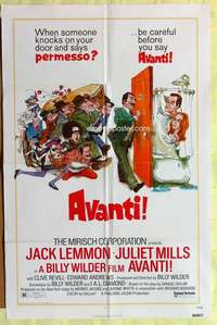 d092 AVANTI one-sheet movie poster '72 Jack Lemmon, Billy Wilder, Kossin art