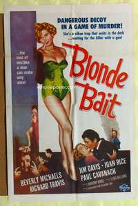 d125 BLONDE BAIT one-sheet movie poster R50s sexy bad girl Beverly Michaels!
