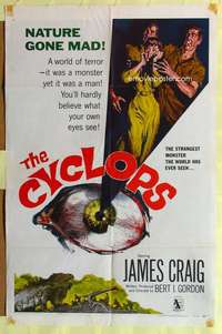 d193 CYCLOPS one-sheet movie poster '57 Bert I. Gordon, Lon Chaney Jr.