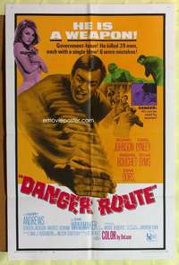 d197 DANGER ROUTE one-sheet movie poster '68 sexy Carol Lynley with gun!