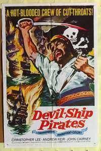 d221 DEVIL-SHIP PIRATES one-sheet movie poster '64 Christopher Lee, Hammer