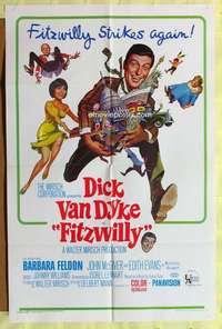 d268 FITZWILLY one-sheet movie poster '68 Dick Van Dyke, great artwork!