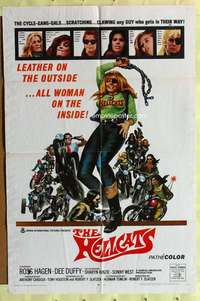 d016 HELLCATS one-sheet movie poster '68 wild cycle-gang-gals in leather!