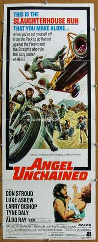 d001 ANGEL UNCHAINED insert movie poster '70 AIP, bikers & hippies!