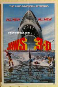 d367 JAWS 3-D one-sheet movie poster '83 Great White Shark horror!