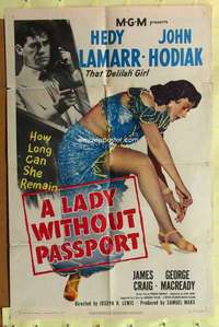 d385 LADY WITHOUT PASSPORT one-sheet movie poster '50 sexy Hedy Lamarr!