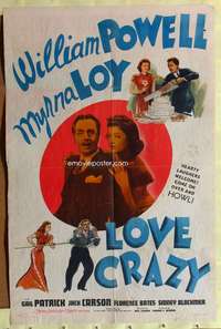 d411 LOVE CRAZY style D one-sheet movie poster '41 William Powell, Myrna Loy
