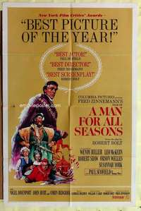 d449 MAN FOR ALL SEASONS style B one-sheet movie poster '67 Paul Scofield, Shaw