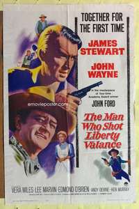 d458 MAN WHO SHOT LIBERTY VALANCE one-sheet movie poster '62 Wayne, Stewart