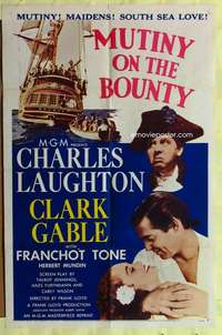 d513 MUTINY ON THE BOUNTY one-sheet movie poster R57 Clark Gable, Laughton