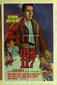 d547 OSS 117 one-sheet movie poster '63 Kerwin Mathews holding gun!