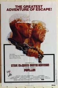 d555 PAPILLON one-sheet movie poster '74 Steve McQueen, Dustin Hoffman