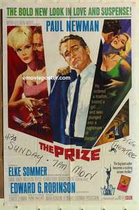 d585 PRIZE one-sheet movie poster '63 Paul Newman, Elke Sommer