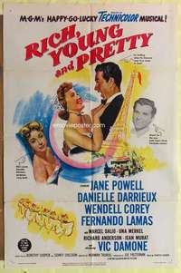 d614 RICH, YOUNG & PRETTY one-sheet movie poster '51 Jane Powell, Darrieux