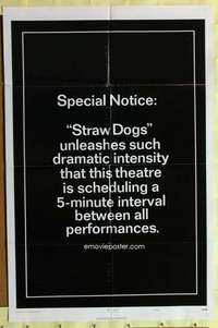 d745 STRAW DOGS style B teaser one-sheet movie poster '72 special notice!