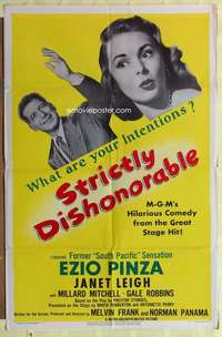 d746 STRICTLY DISHONORABLE one-sheet movie poster '51 Pinza, Janet Leigh