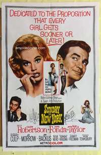 d755 SUNDAY IN NEW YORK one-sheet movie poster '64 Jane Fonda, Rod Taylor