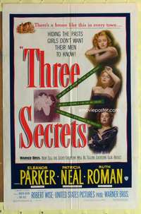 d812 THREE SECRETS one-sheet movie poster '50 Eleanor Parker, Patricia Neal